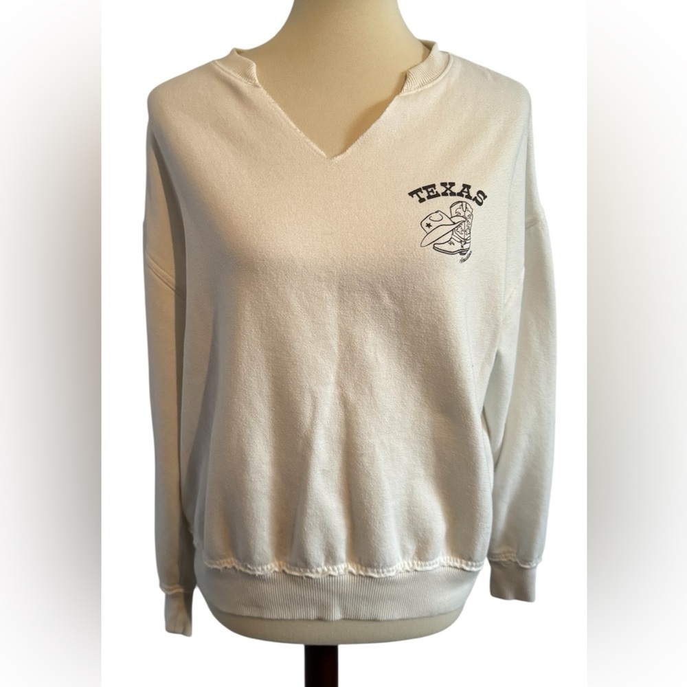 Aeropostale Houston Texas Cowgirl Oversized Notch V Neck Sweatshirt Size XS - Picture 2 of 13